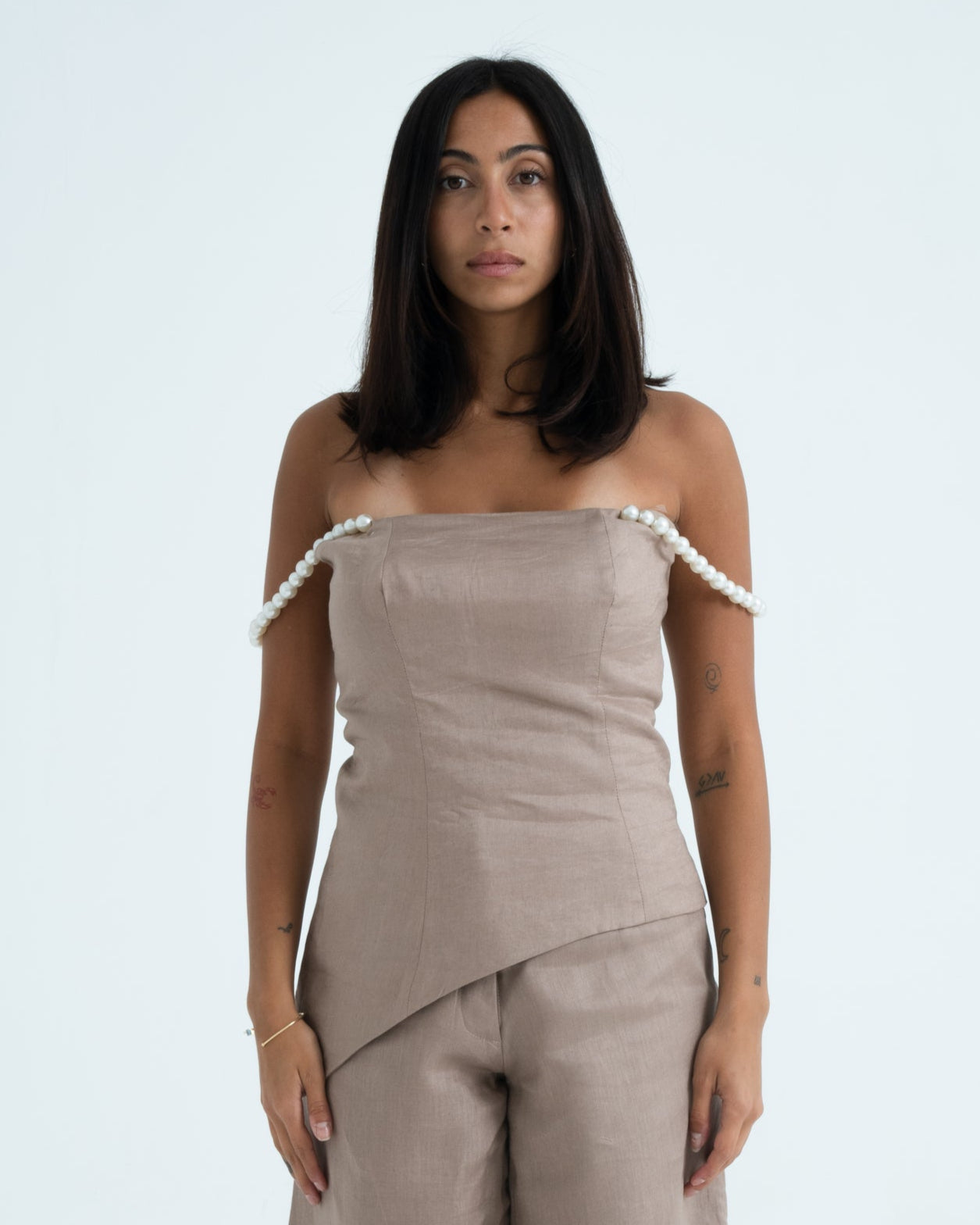 Asymmetrical Pearl adorned Top